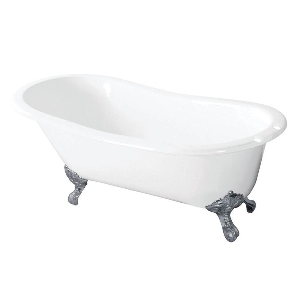 Kingston Brass Aqua Eden 54-Inch Cast Iron Slipper Clawfoot Tub with 7-Inch Faucet Drillings, White/Polished Chrome
