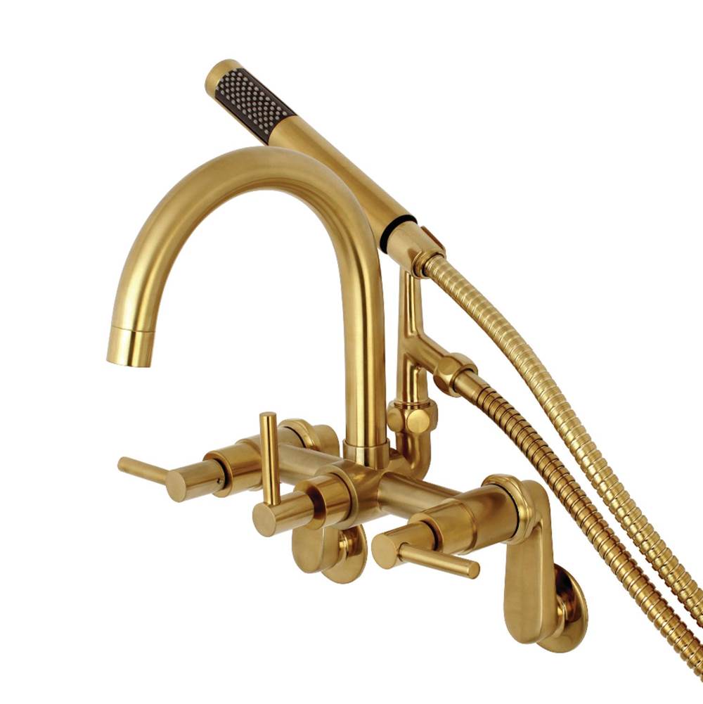 Kingston Brass Aqua Vintage Concord 7-Inch Adjustable Wall Mount Tub Faucet, Brushed Brass
