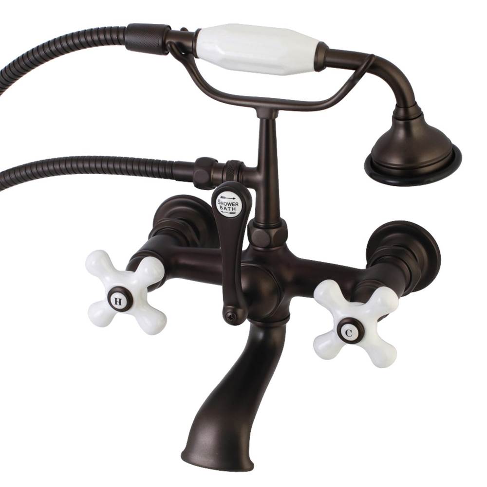 Kingston Brass Aqua Vintage 7-Inch Wall Mount Tub Faucet with Hand Shower, Oil Rubbed Bronze