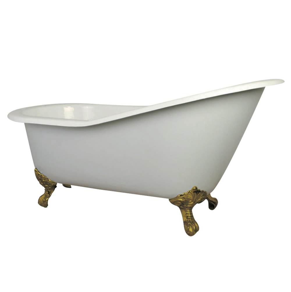 Kingston Brass Aqua Eden 61-Inch Cast Iron Single Slipper Clawfoot Tub with 7-Inch Faucet Drillings, White/Polished Brass