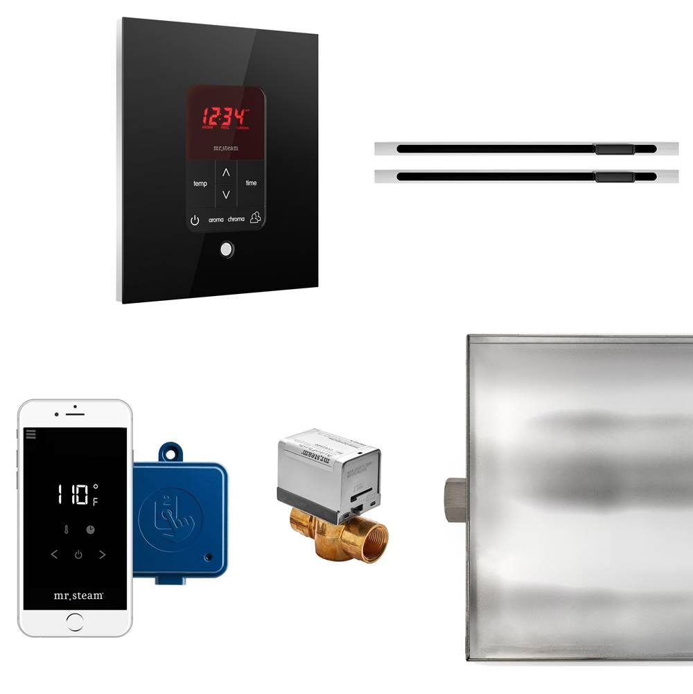 Mr. Steam Butler Max Linear Steam Shower Control Package with iTempoPlus Control and Linear SteamHead in Square Glass Black