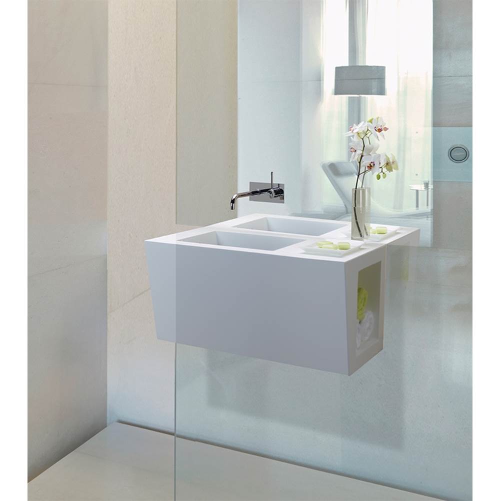 MTI Baths Petra 2 Sculpturestone Wall-Mounted Vanity W/Storage - Right Hand - Gloss Biscuit (30X15)