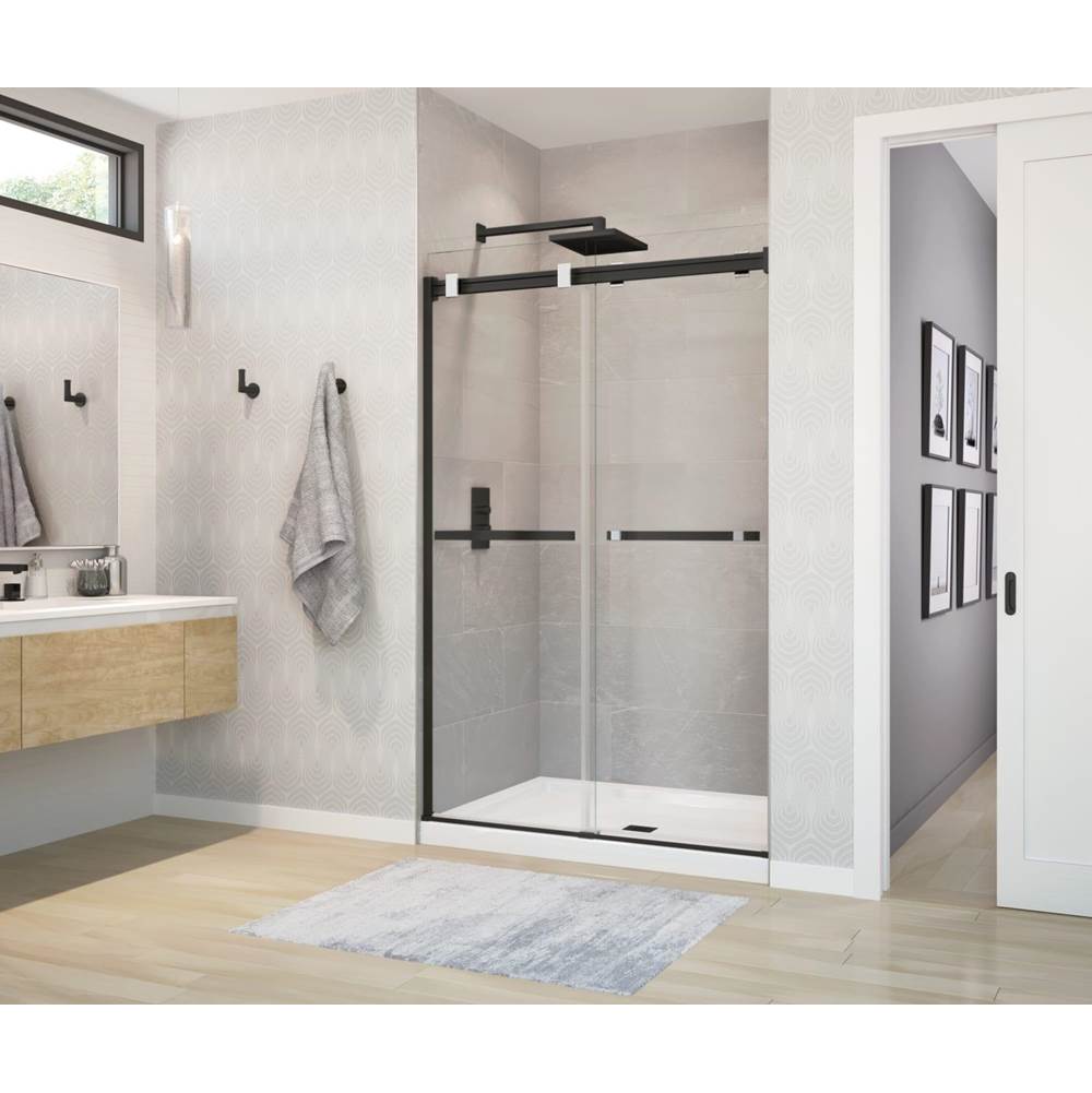 Maax Duel 44-47 x 70 1/2-74 in. 8 mm Bypass Shower Door for Alcove Installation with Clear glass in Matte Black & Chrome