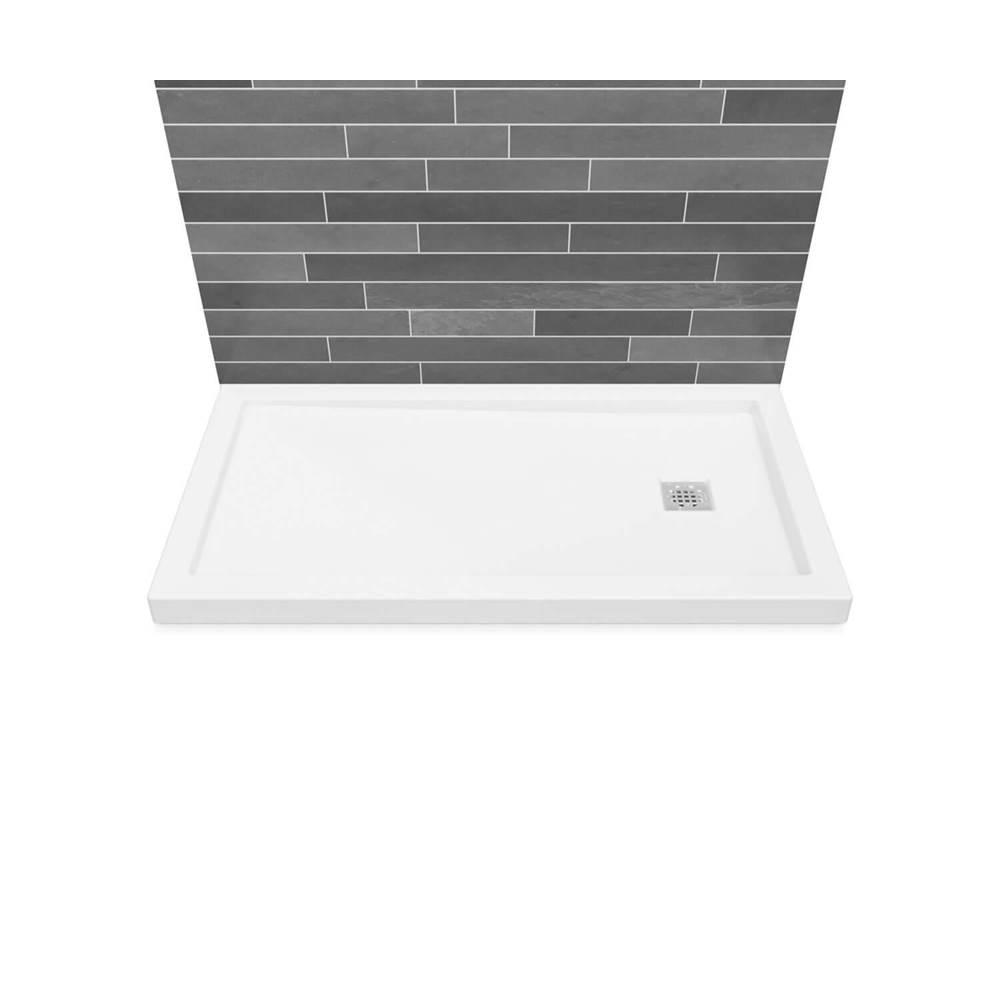 Maax B3Square 6036 Acrylic Wall Mounted Shower Base in White with Right-Hand Drain