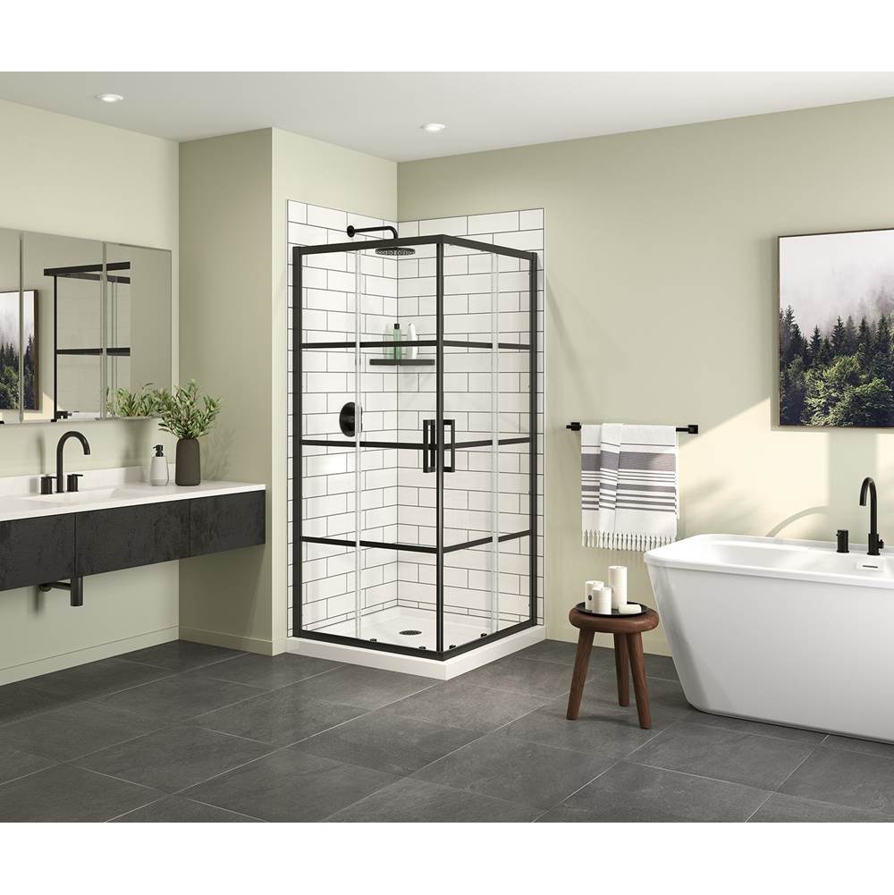 Maax Radia Square 36 x 36 x 71 1/2 in. 6 mm Sliding Shower Door for Corner Installation with Shaker glass in Matte Black