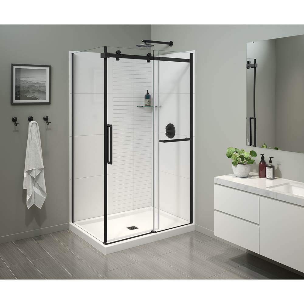 Maax Halo Pro 48 x 36 x 78 3/4 in. 8mm Sliding Shower Door with Towel Bar for Corner Installation with Clear glass in Matte Black