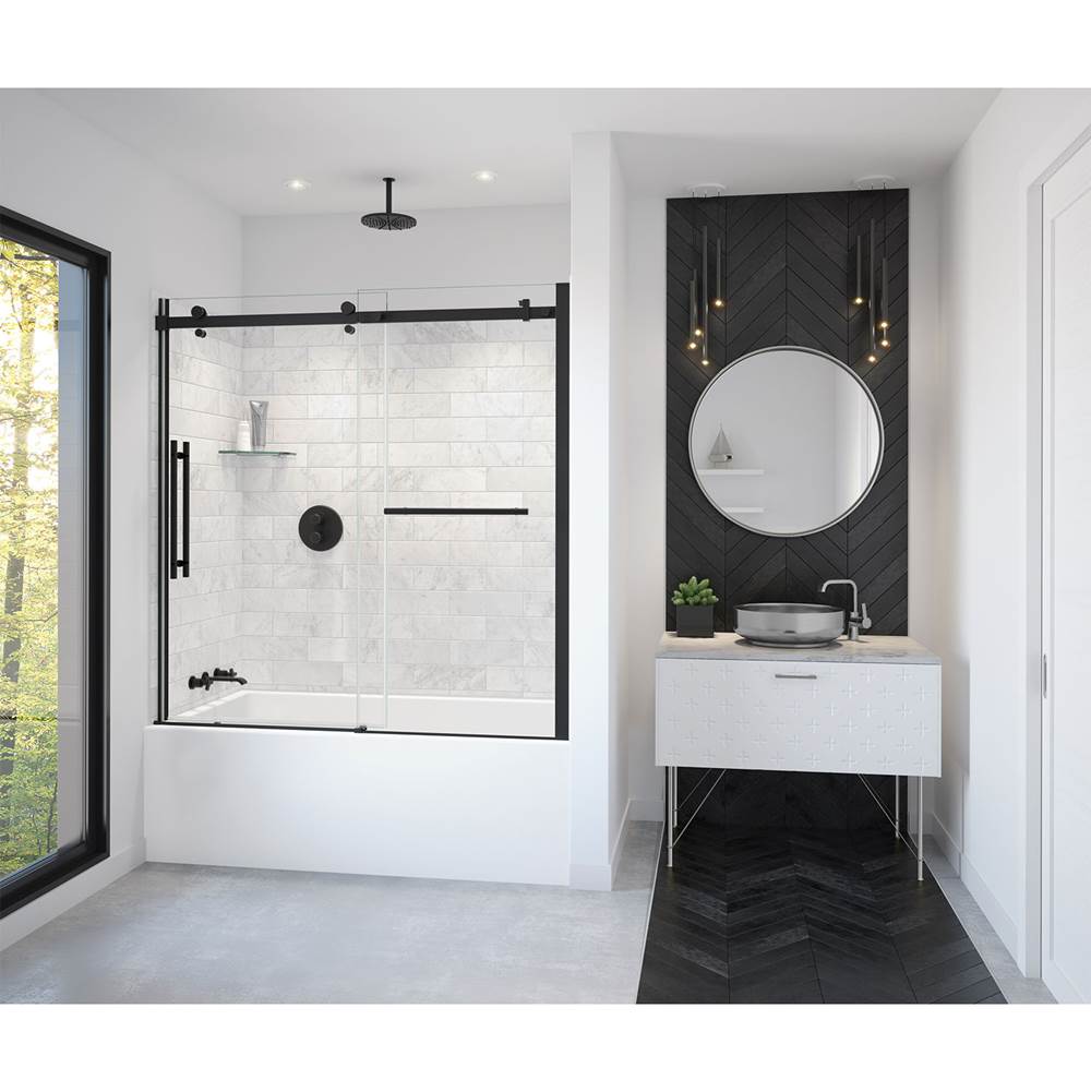Maax Vela 56 1/2-59 x 59 in. 8 mm Sliding Tub Door with Towel Bar for Alcove Installation with Clear glass in Matte Black
