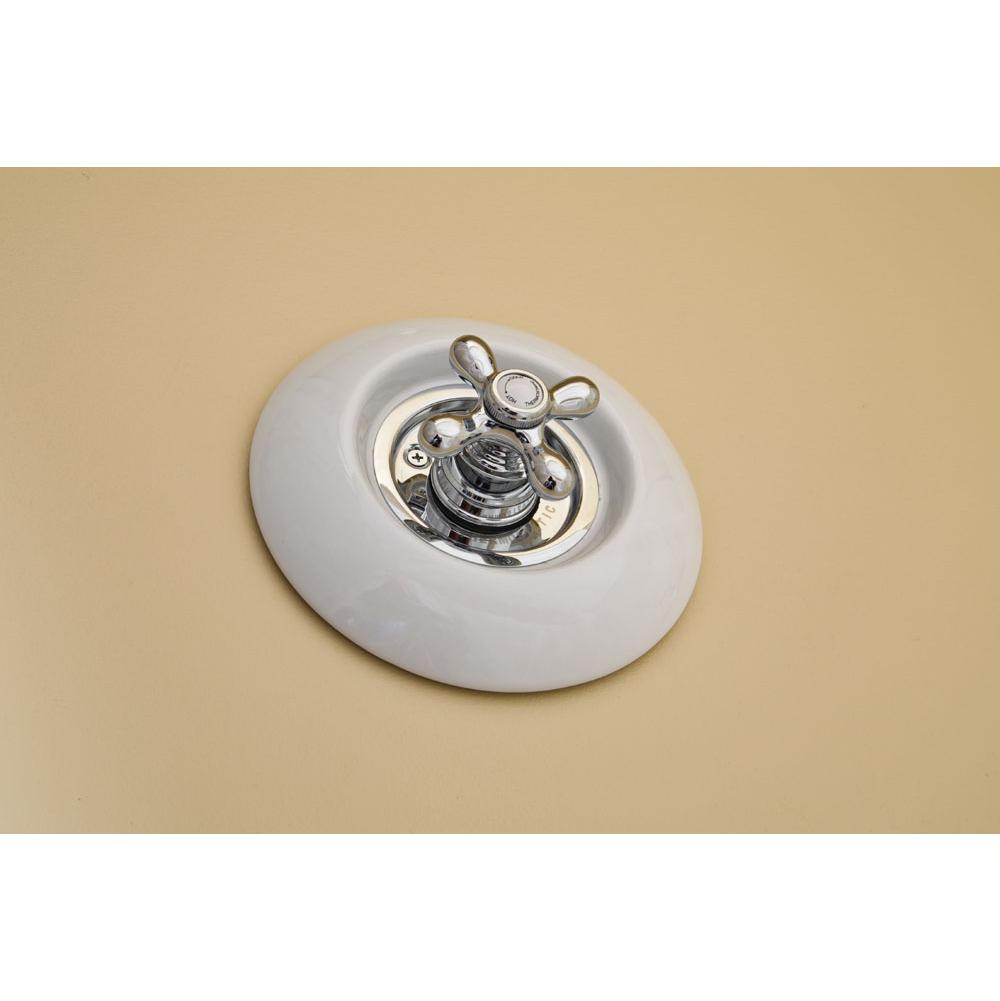 Strom Living Chrome Thermostatic  Control Valve With Round Porcelain Plate And 4 Spoke Handle