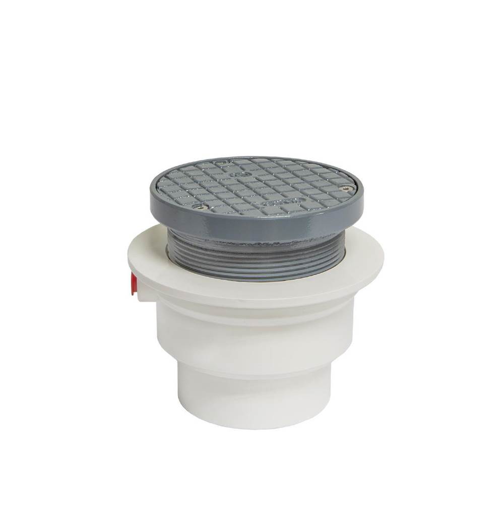 Watts Floor Cleanout, PVC, 4 IN Plain Connection, 5 IN Round Adjustable DI Top, Poly Plug, MD Load Rating